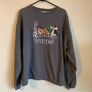 Vintage 1999 Looney Tunes Embroidered Crewneck Gray Size Large Sweatshirt